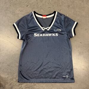 Vintage Y2K Seattle Seahawks NFL Football Grey Tie Up Jersey Embroidered Shirt M